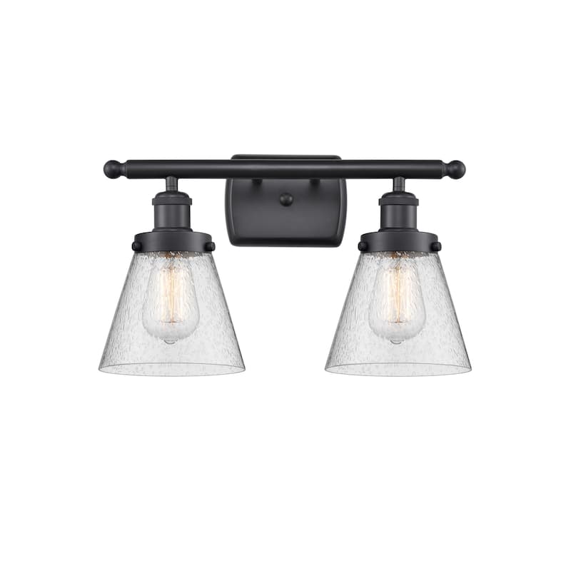 Innovations Lighting Small Cone 2 Light 16" Wide Vanity Light - Matte Black / Seedy