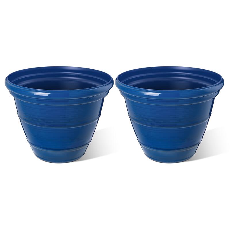 Glitzhome Set of 2 Round Cobalt Blue/Turquoise/Red Faux Ceramic Pot Plastic Planter