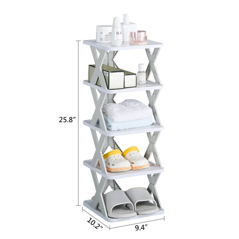 VECELO Foldable Plastic Shoe Rack Storage Organizer for Entryway, Hallway, Closet, Small Space X Style Set of 1