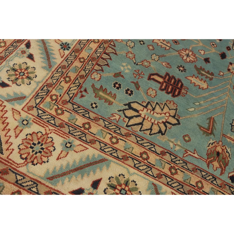 Hand-knotted Transitional Wool Carpet Blue Oushak Rug Floral Oriental Area Rug - 14' 10'' X 11' 10''