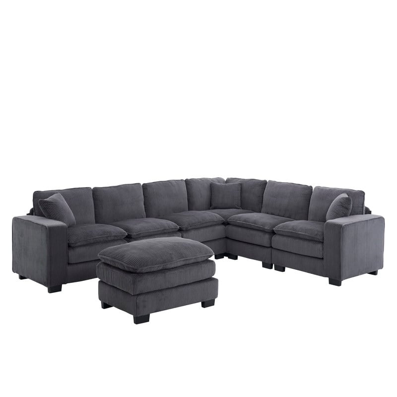 Modern U-Shaped 6-Seater Sectional Sofa with One Footstool