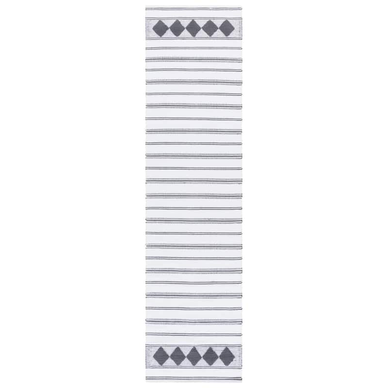 SAFAVIEH Handmade Flatweave Montauk Sietske Boho Stripe Cotton Rug - 2'3" x 9' Runner - Dark Grey/Ivory