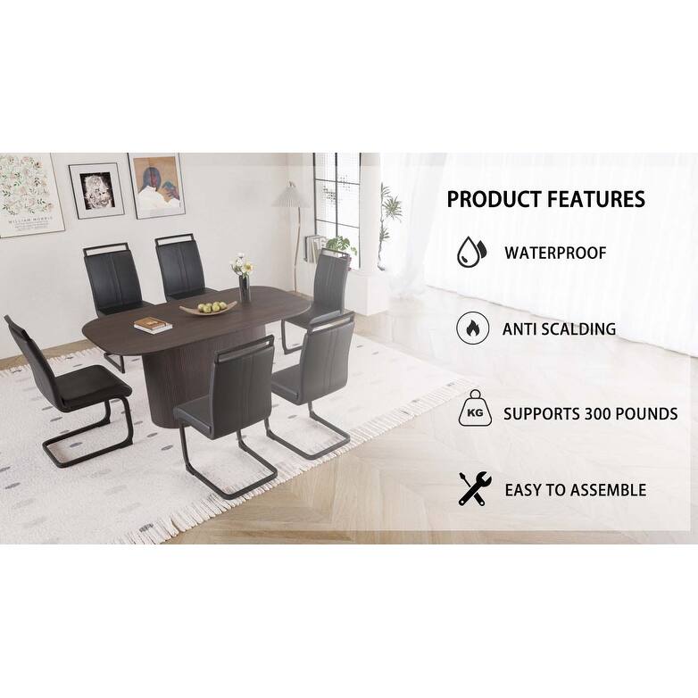 Medieval Modern Dining Table Set PU Armless Dining Table Set with MDF Tabletop, for Homes and Kitchens, 6-Piece Set