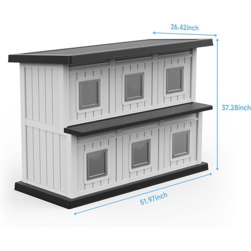 decksplore Sturdy Outdoor Cat House Weatherproof Resin Shelter with 6 Windbreaks Balcony(Black)