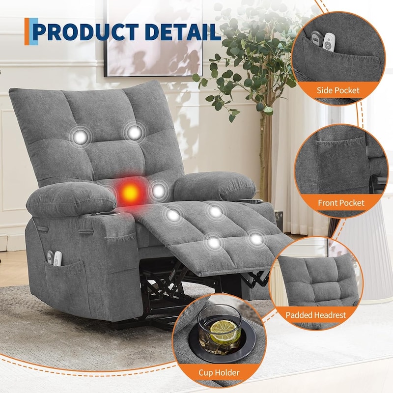 Oversized Power Lift Recliner Chair with Massage and Heat, Swivel Rocker Recliner for Elderly