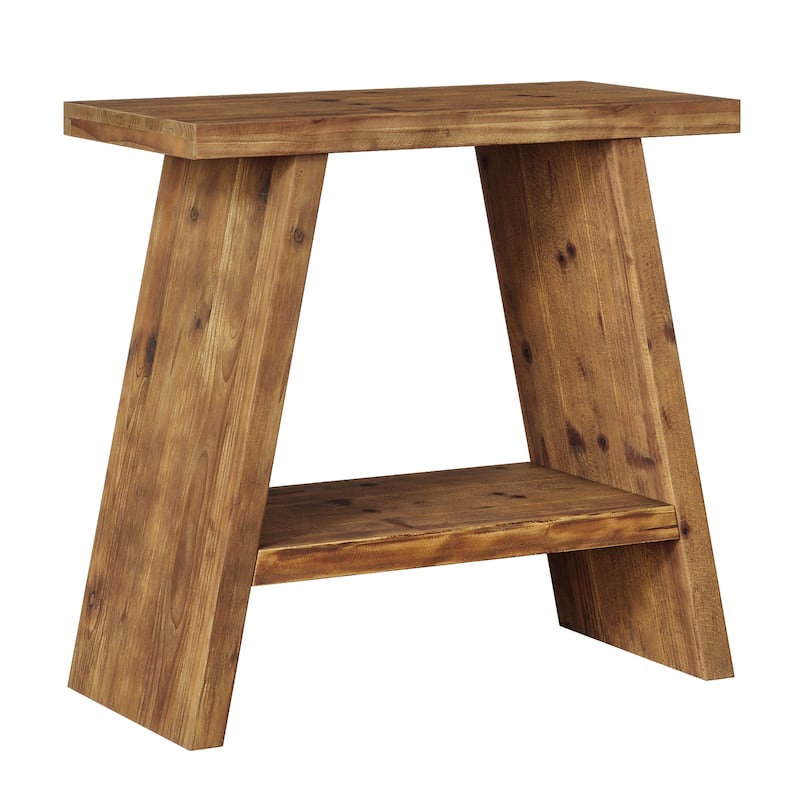 Solid Wood Farmhouse Side Table with 2-tier Storage Shelf
