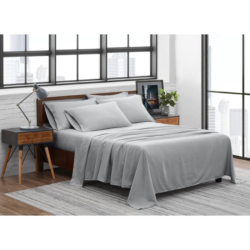 FUBU Solid Microfiber Sheet Set + Extra Pillowcases - Light Grey - Twin XL