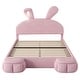 preview thumbnail 30 of 29, Twin/Full Size Upholstered Platform Bed w/Cartoon Ears Shaped Headboard & Light, Cartoon Twin Bed Frame w/2 Small Storage Stools