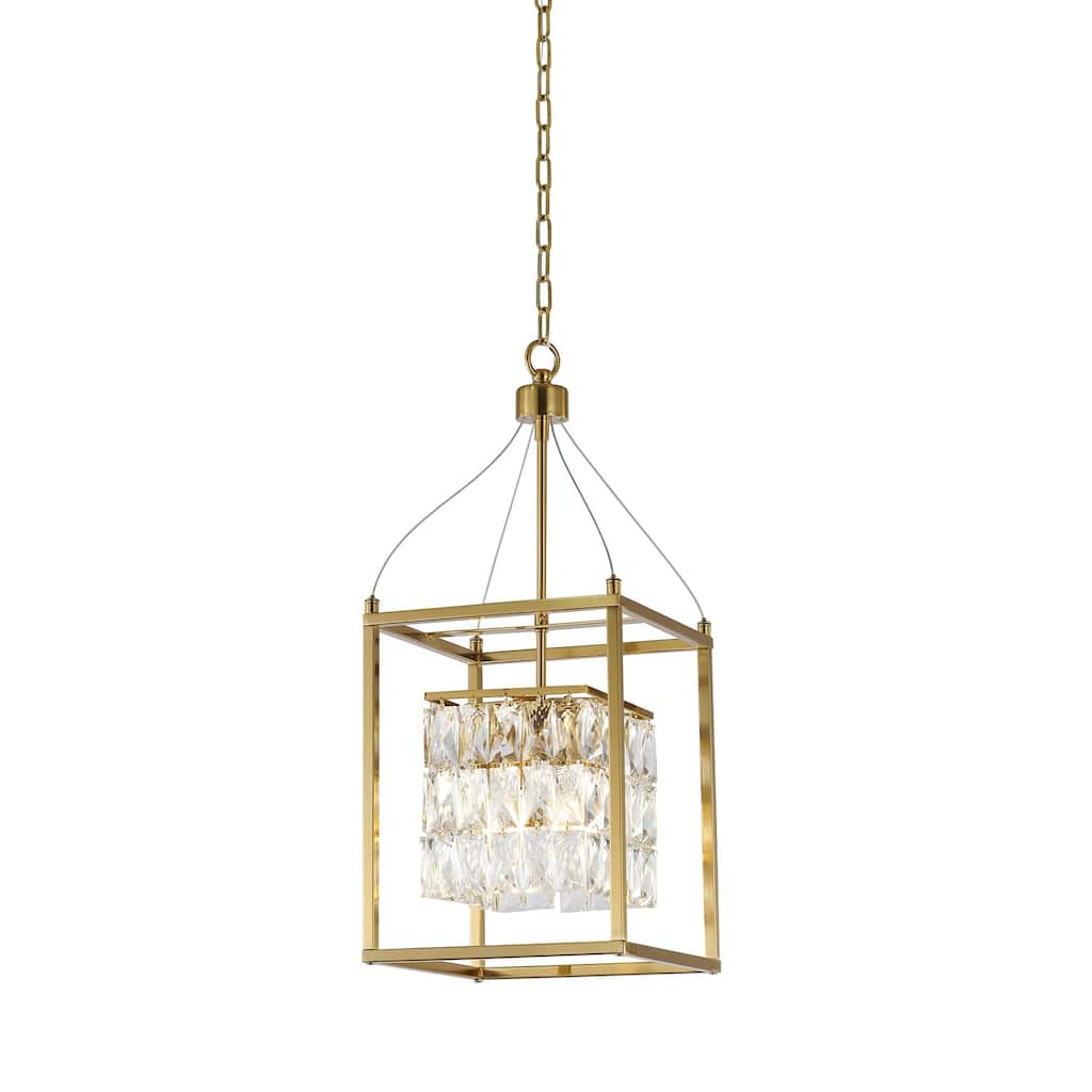 4-Light Antique Brass Cage Chandelier With Clear Crystals