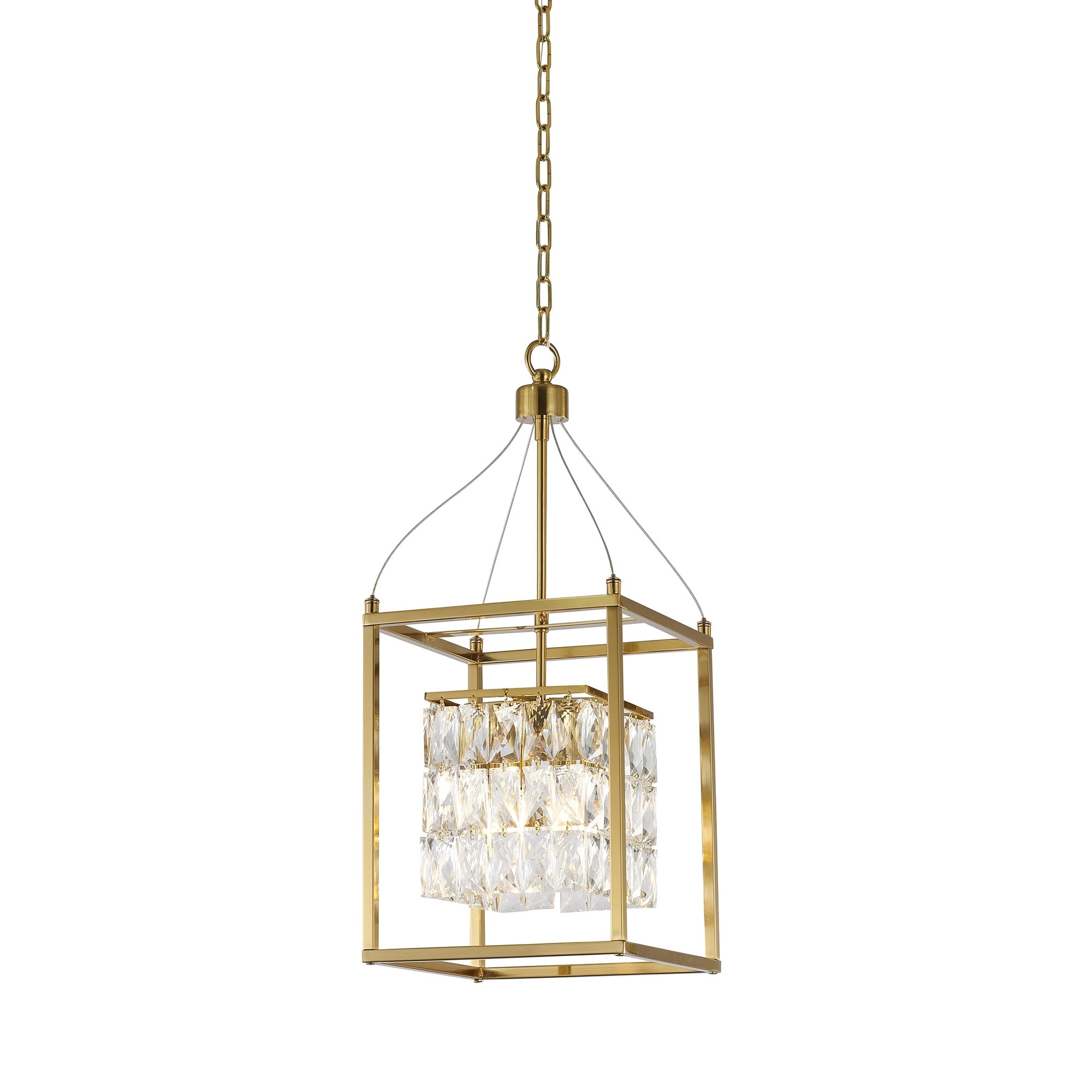 Transitional 4-Light Antique Brass Cage Chandelier With Clear Crystals