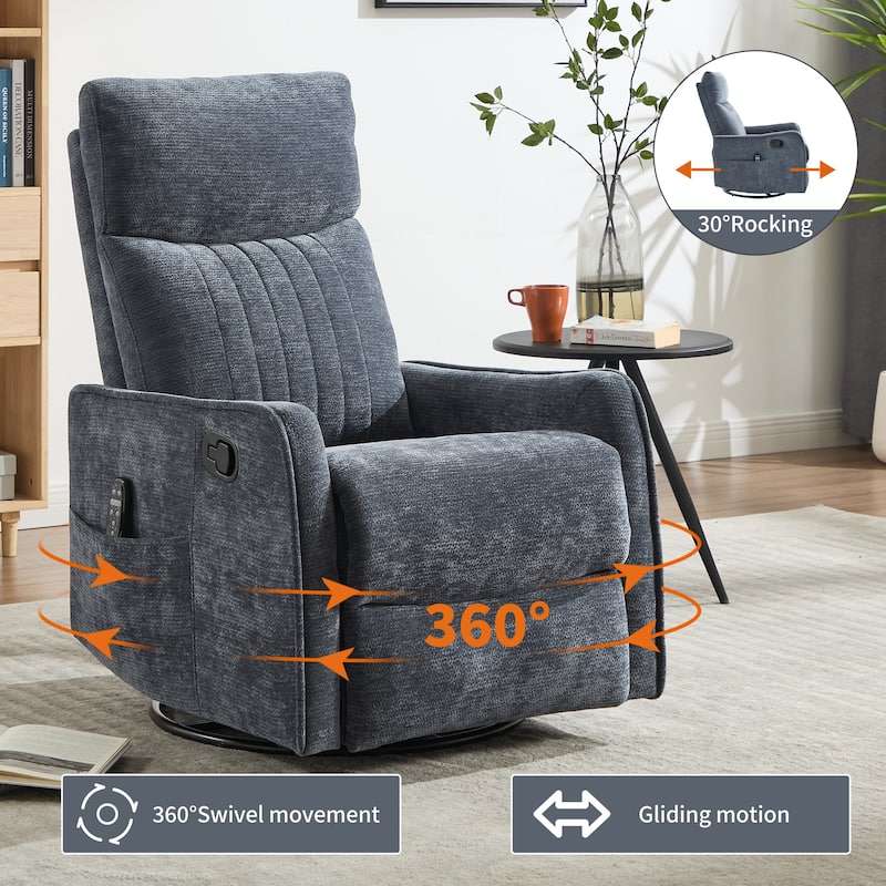 Swivel Recliner Chair with Heat & Massage, Heavy Duty Manual Recliner Chair, Glider Rocker Chair with Side Pocket