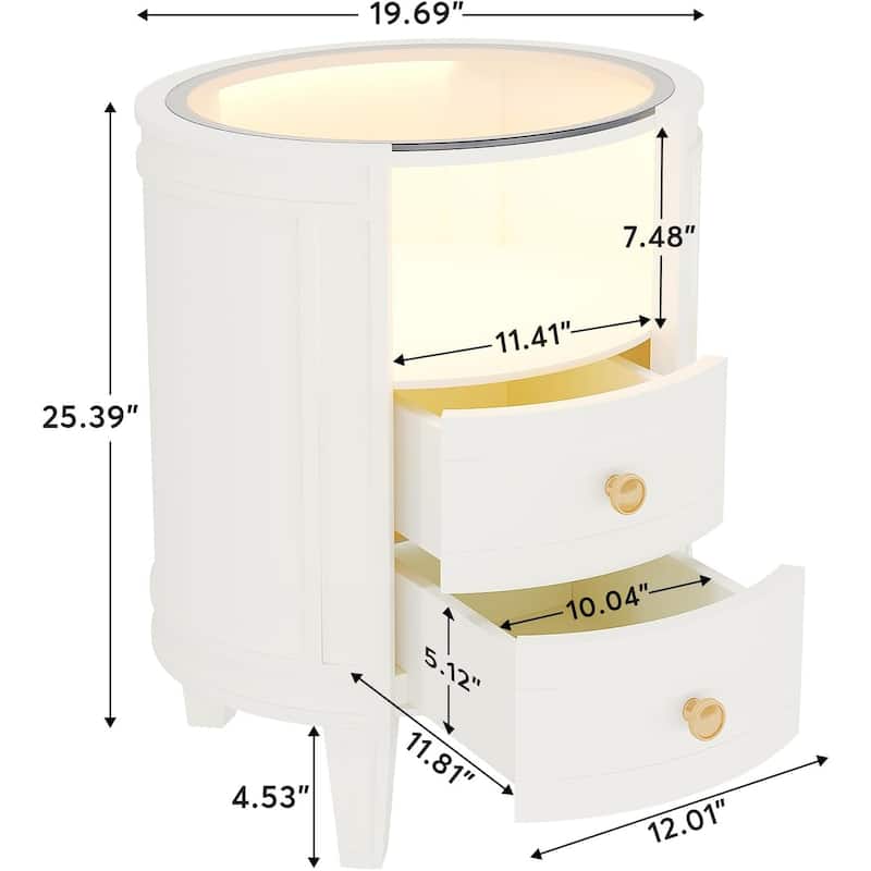 2-Drawer Ivory White Nightstand with LED Light
