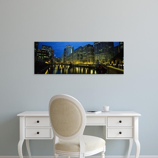 Easy Art Prints Panoramic Images's 'View of buildings lit up at night, Chicago River, Chicago, Illinois' Canvas Art