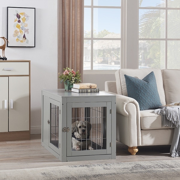 Gray dog crate end table shop