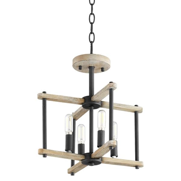 slide 2 of 2, Quorum International 3134-14 Silva 4 Light 14" Wide Wood Pendant Textured Black / Weathered Oak