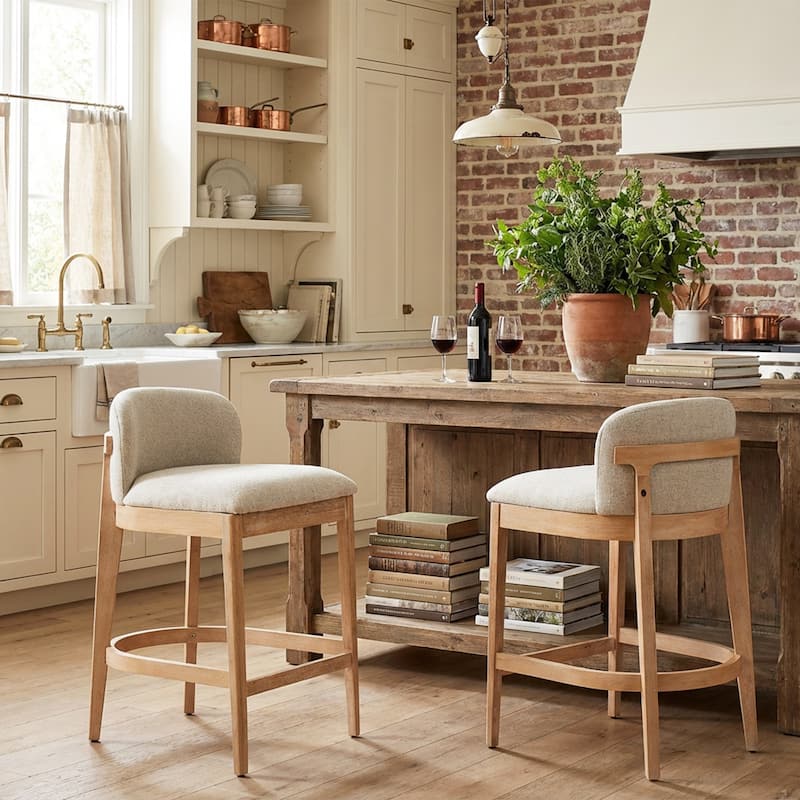 Christopher Knight Home - Calista Modern Wooden Upholstered Counter Stool - Set of 2 - Beige,Natural