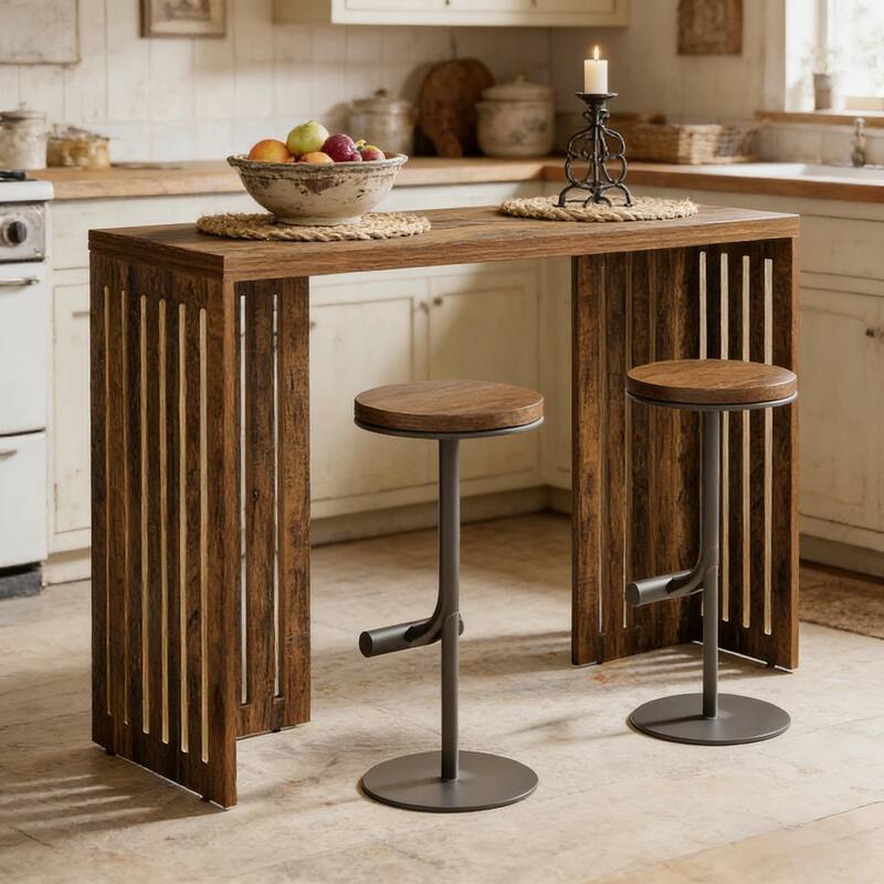 Wood Dining Table with Louvered Base, Classic Bar Table for Dining, Kitchen Table Coffee Table Home Office Table