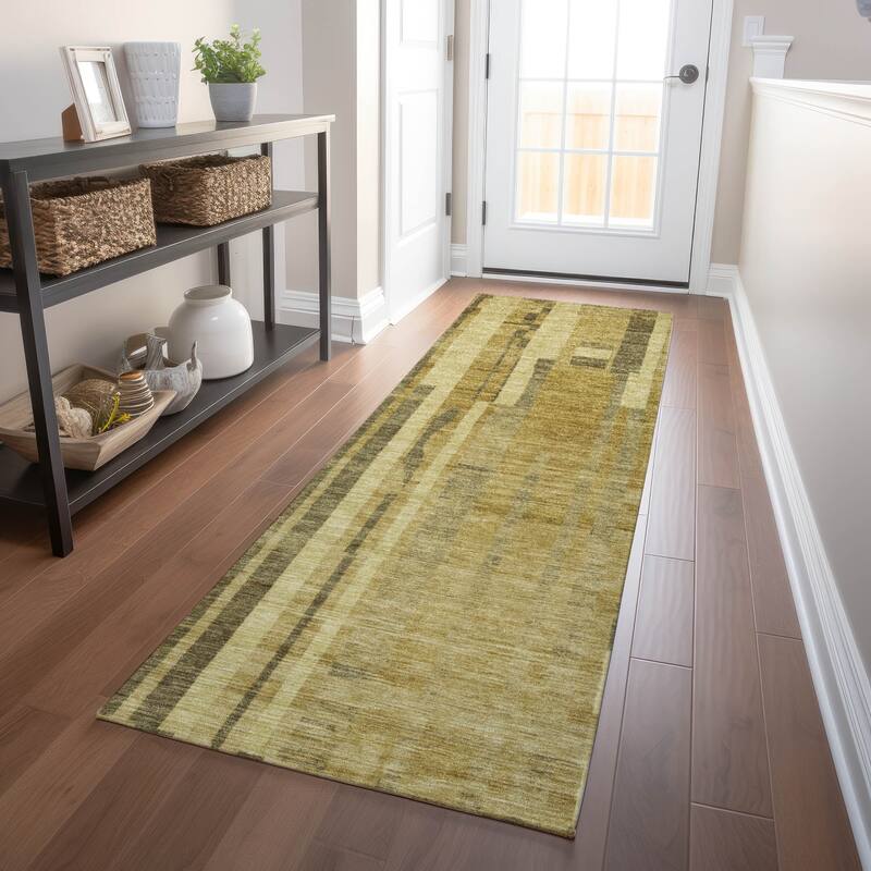 Machine Washable Indoor/ Outdoor Modern Stripes Chantille Rug - Gold - 2'3" x 7'6"