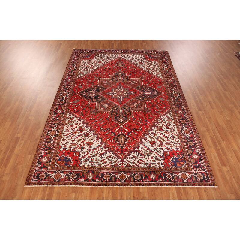 Hand Knotted Oriental 100% Wool Carpet Traditional Medallion Red Heriz Area Rug - 11' 0'' X 7' 6''
