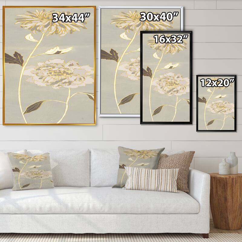 Designart "Golden Floral Garden II" Modern Glam Framed Canvas - Grey