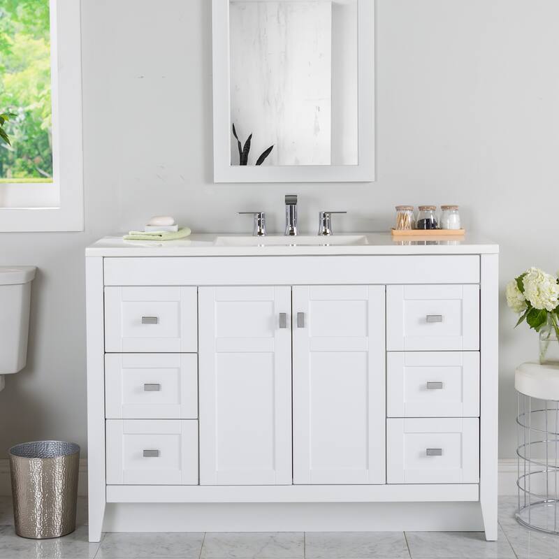 Spring Mill Cabinets Lonsdale 48.5" Bathroom Vanity With 6 Drawers and White Sink Top