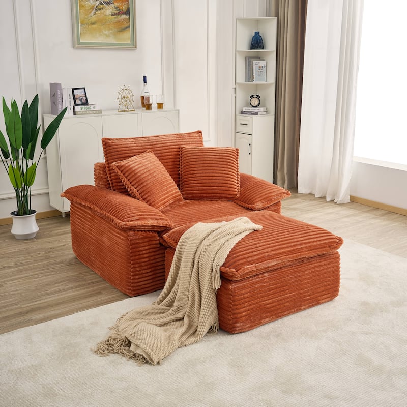 Rossetta Modern Modular Luxurious Corduroy-Fleece Fabric Double-Layer Cushion Design Deep Seat Sofa with 1 Ottoman