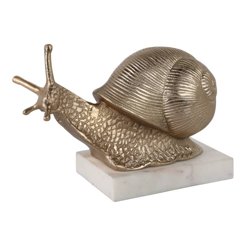 Metal Snail Sculpture on Marble Base Figurine Accent - 7" Gold - 9.5" x 4" x 6.5"