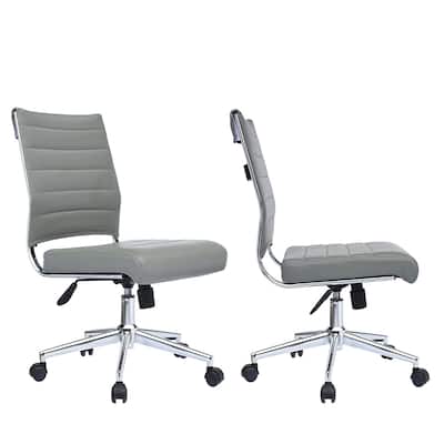Set of 2 Modern Ergonomic Executive Mid back PU Leather Office Chairs No Arms Rest Tilt Adjustable Height With Wheels