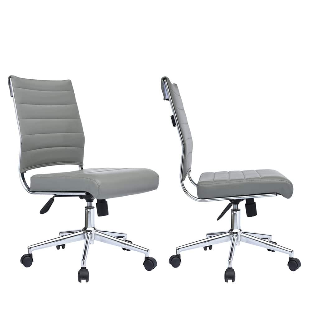 Set of 2 Modern Ergonomic Executive Mid back PU Leather Office Chairs No Arms Rest Tilt Adjustable Height With Wheels