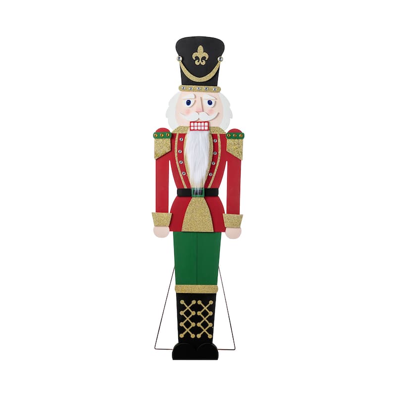 Glitzhome 60"H Christmas Wooden Traditional Nutcracker Porch Decor - Black/Green/Red