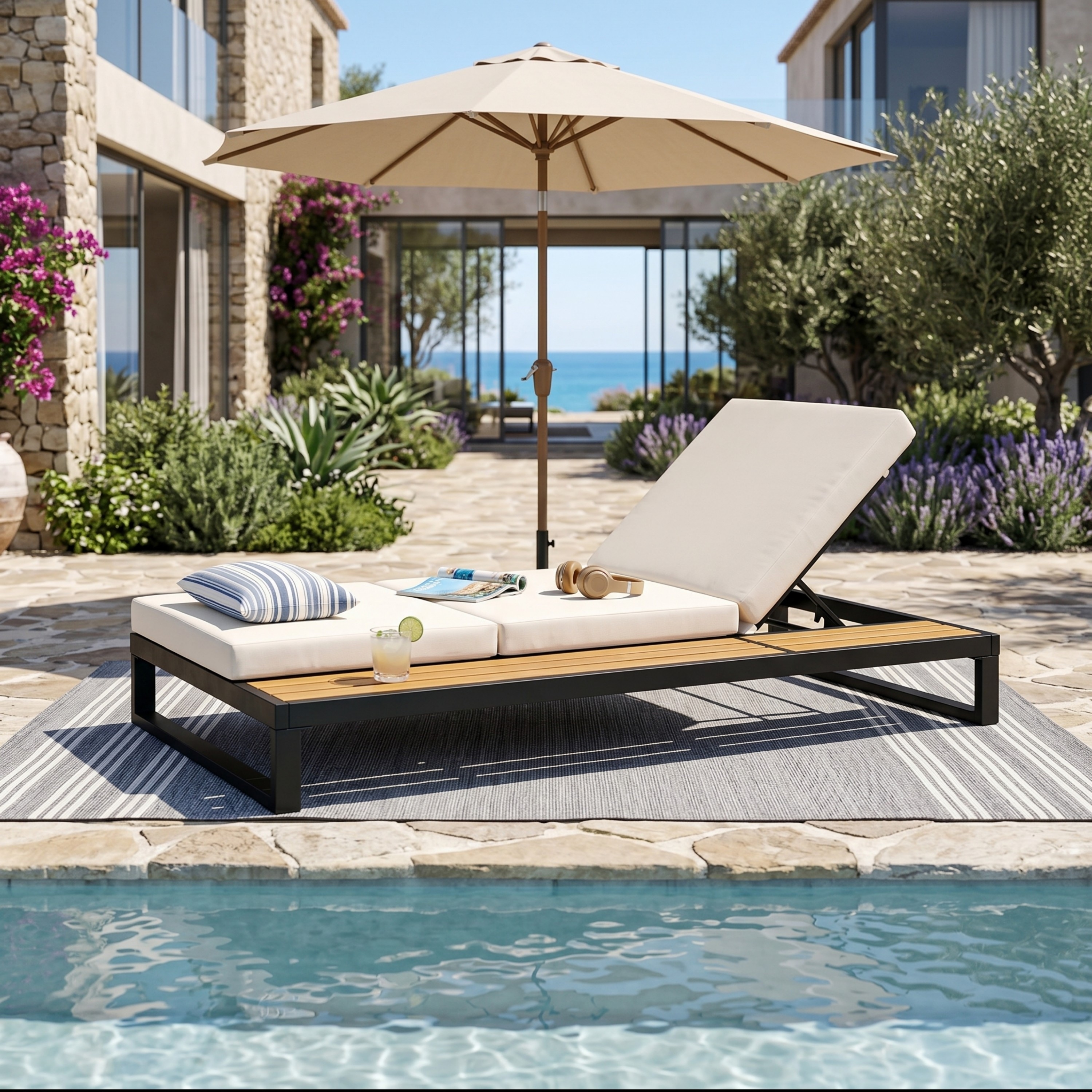 Christopher Knight Home - Novyx Outdoor Chaise Lounge Set, 5-Position Adjustable Backrest and Water-Resistant 3-Fold Cushion