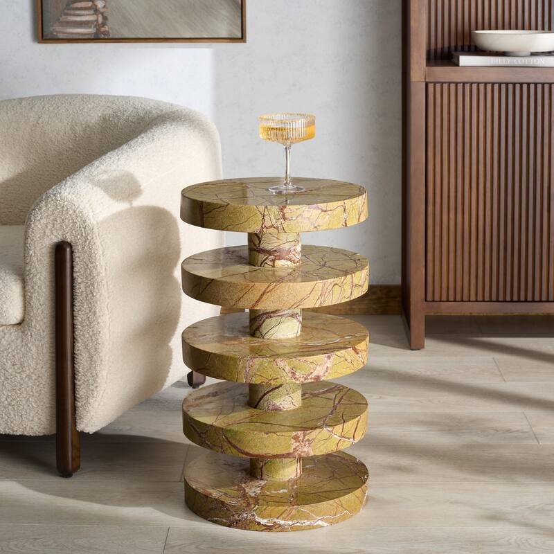 SAFAVIEH Couture Danny Round Marble Accent Table, Fully Assembled - 14"W x 14"D x 24"H - Brown/Green