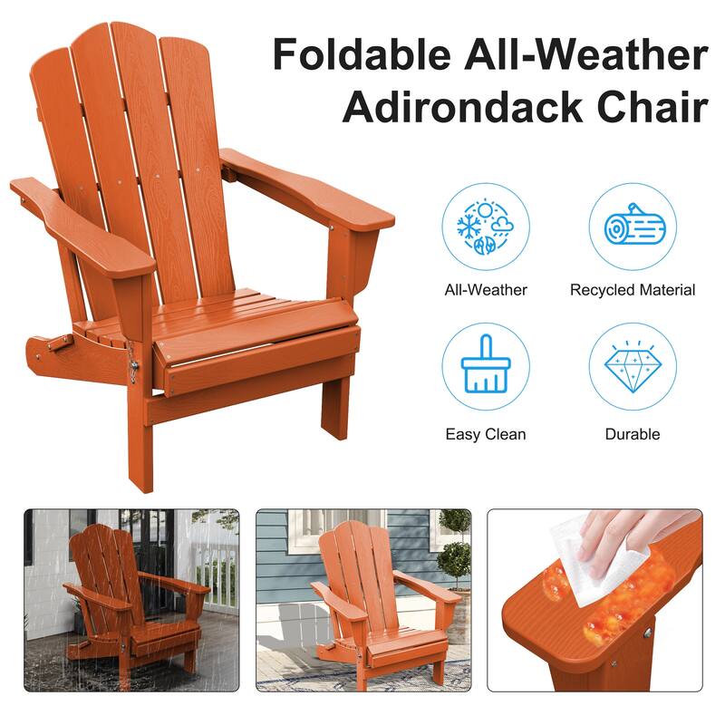 Plastic Folding Outdoor Patio Adirondack Chair With Slat Seat