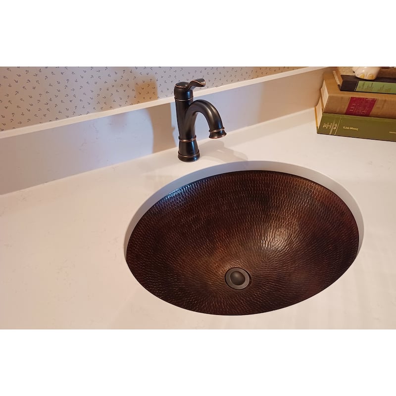 17-in Oval Under Counter Hammered Copper Bathroom Sink (LO17FDB)