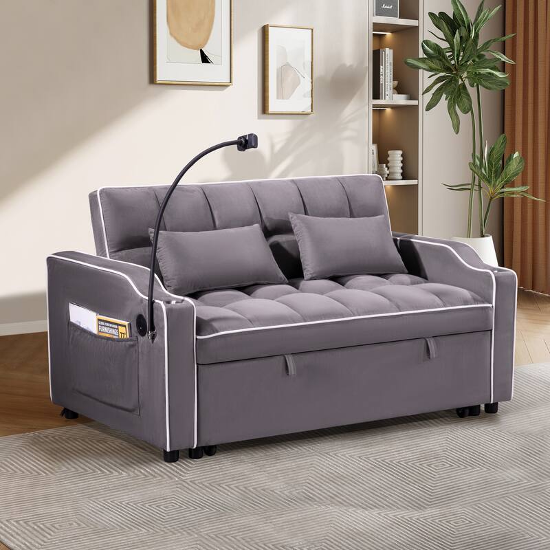 Modern Multifunctional Foldable Sofa Bed with Adjustable Backrest, Upgraded Suede Fabric, USB Port, Ashtray - 55" * 35" * 30"