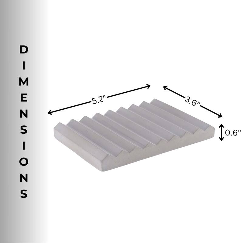 Concrete Cement Hand Soap Dish, Ribbed Drainage Design - 5.2 L x 3.6 W x 0.6 H