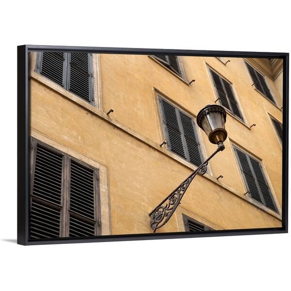Old Fashioned Street Lamp Against Rustic Wall In Rome Italy Black Float Frame Canvas Art Overstock 25497812