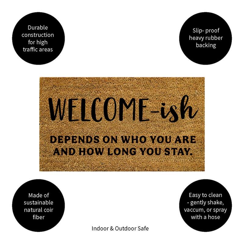 Black and Brown 16 in. x 28 in. Nature Coir Welcome-ish Door Mat