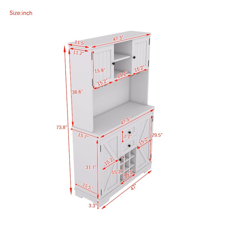 Coffee Bar Cabinet with Drawers and Shelves, Freestanding Kitchen Pantry with Cabinets, Wine Cabinet with Glass Racks