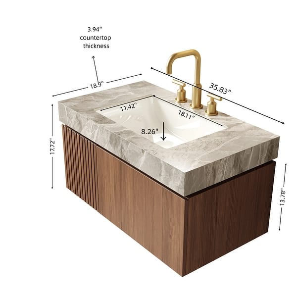 dimension image slide 0 of 12, Floating Bathroom Vanity with 3 Pre-drilled Faucet Holes