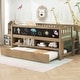preview thumbnail 1 of 22, Twin Size Low Loft Bed with Trundle, Solid Wood Bed Frame with Storage Shelves & Blackboard, Space-Saving Design for Small Rooms Walnut - Twin