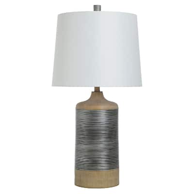 StyleCraft Haver Hill Light Tan Wood with Ribbed Silver Band Table Lamp