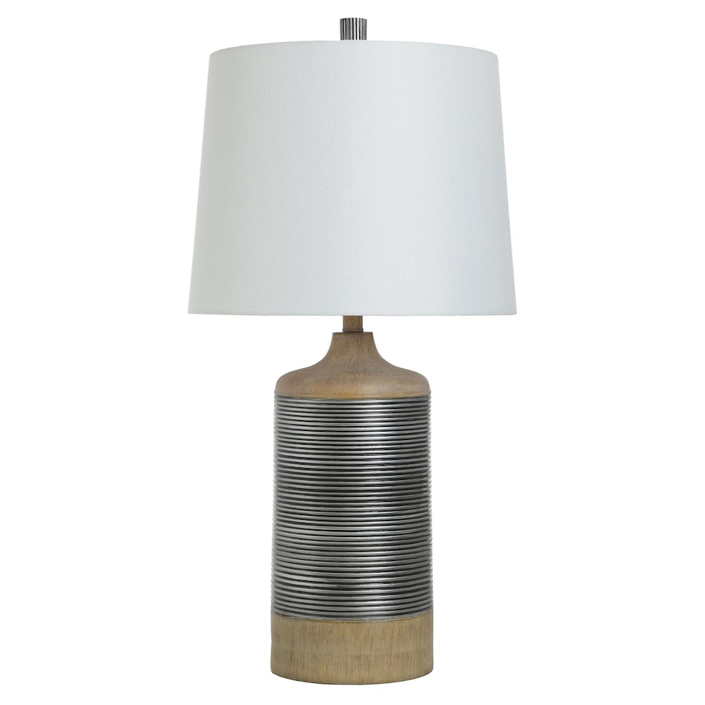 StyleCraft Haver Hill Light Tan Wood with Ribbed Silver Band Table Lamp
