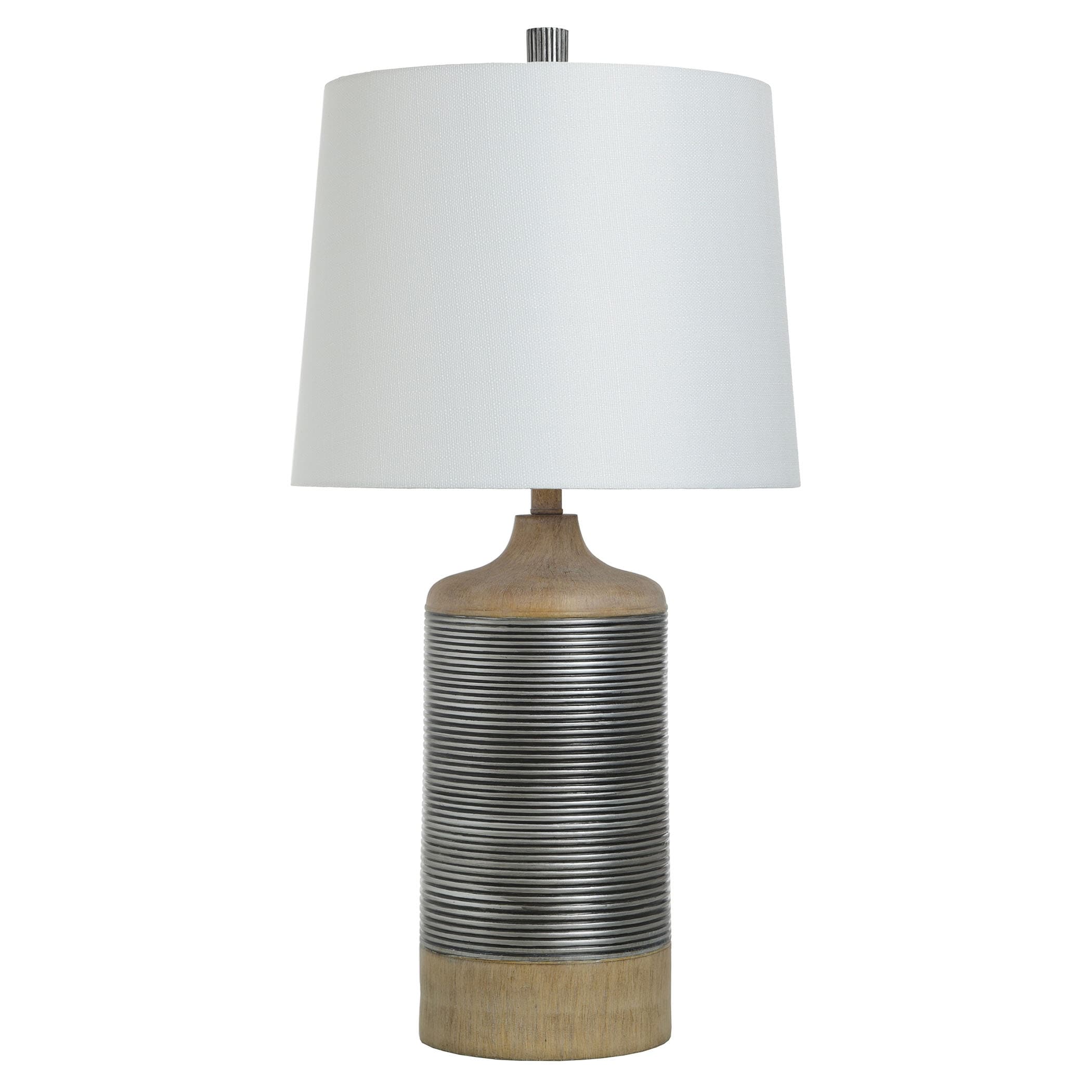 StyleCraft Haver Hill Light Tan Wood with Ribbed Silver Band Table Lamp