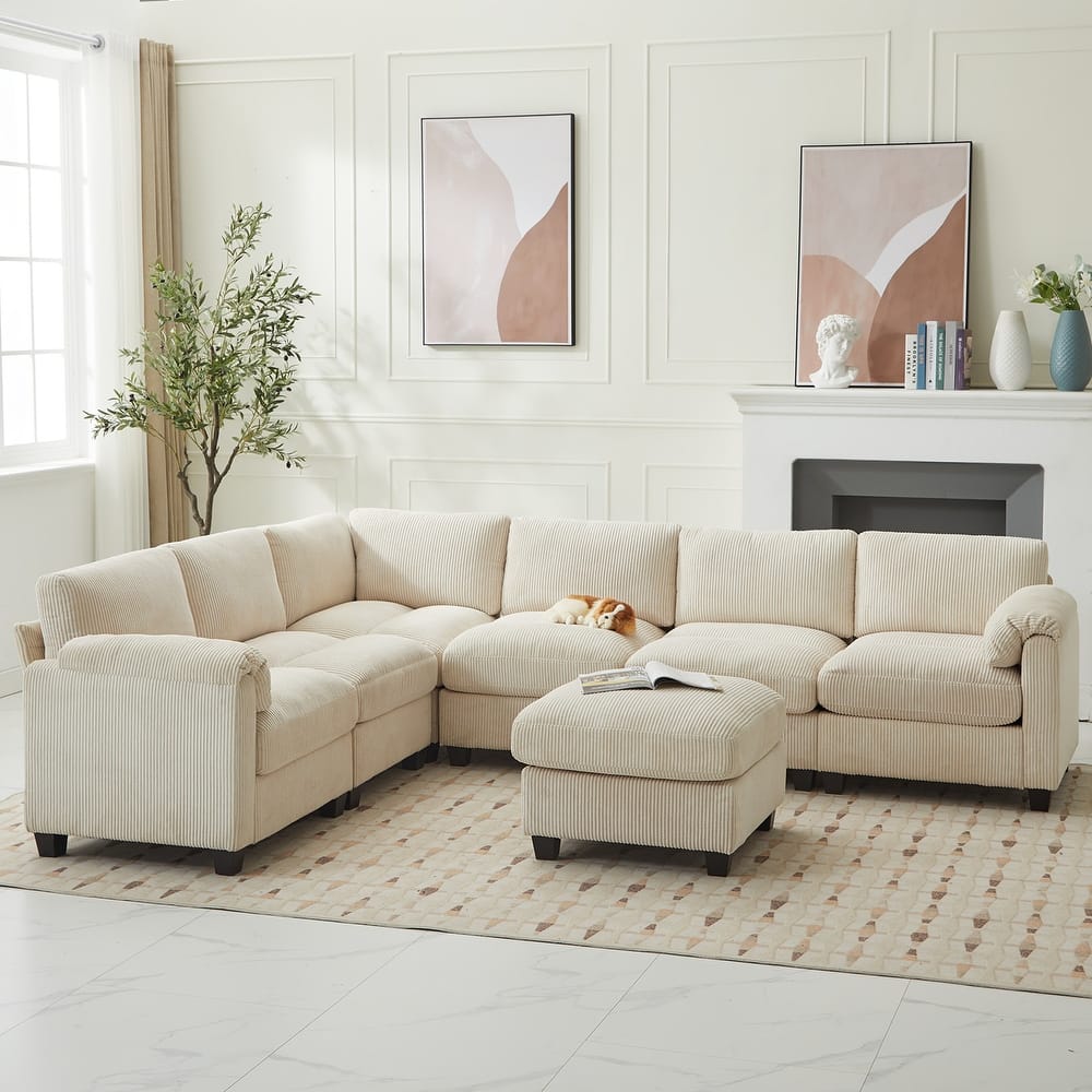 Multi-Seater Corduroy Sectional Sofa, Soft & Comfortable Corner Sofa