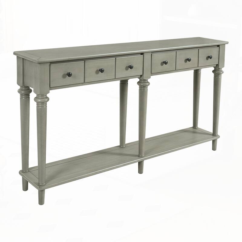 Retro Console Table with Open Shelf and 4 Drawers for Entryways