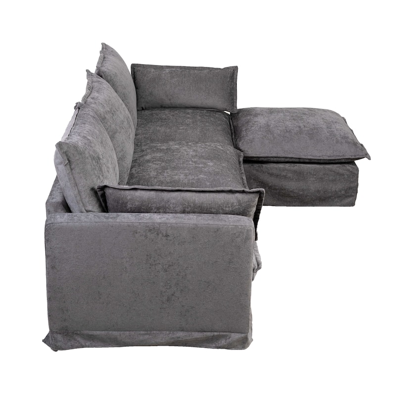 93.31" Faux Linen Modular Sectional Sofa with Ottoman, Wood Frame