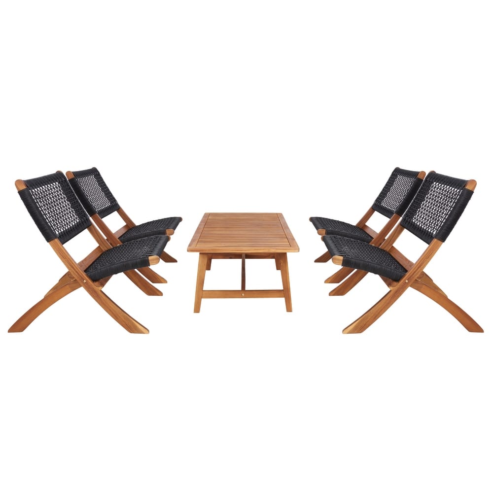 SAFAVIEH Outdoor Almine 5-Piece Acacia Wood Coffee Set - 24Wx45Dx28H