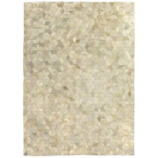 Exquisite Rugs Stitched Blocks Ivory Leather Hair-on-hide Rug (5' X 8'). - 5' x 8'
