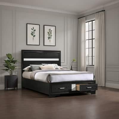 Vino Full Size Panel Bed with 2 Storage Drawers, Acrylic Glitter, Black